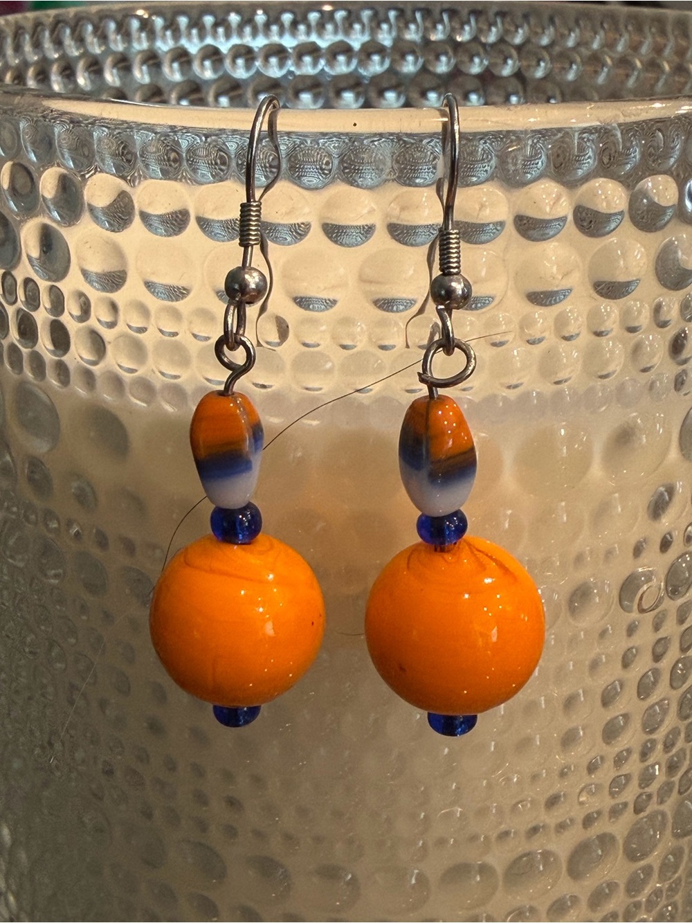Handmade Orange and Blue Bead Drop Earrings